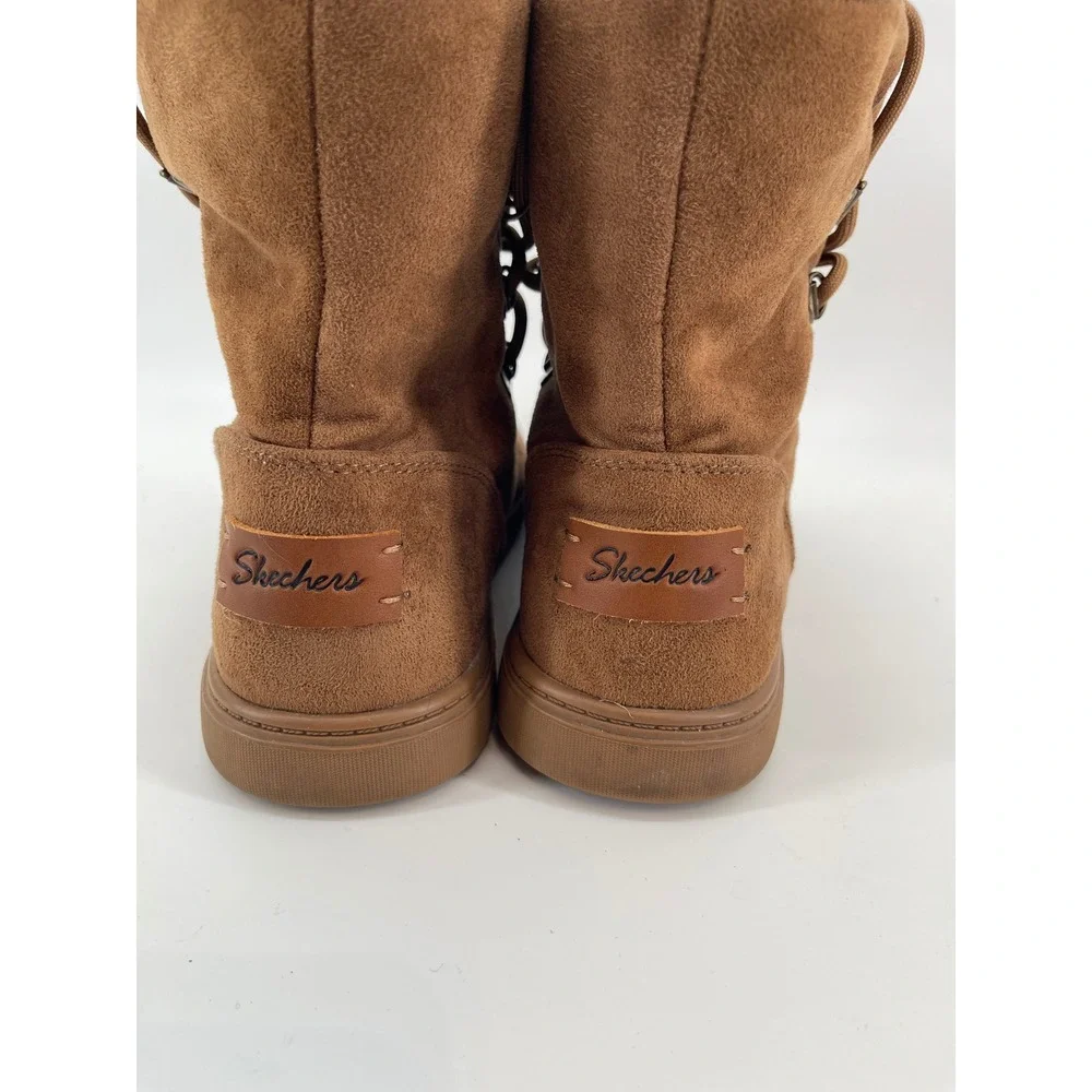 Skechers Womens 9 Chestnut Brown Faux Suede Faux Fur Lined Mid Calf Boots No box